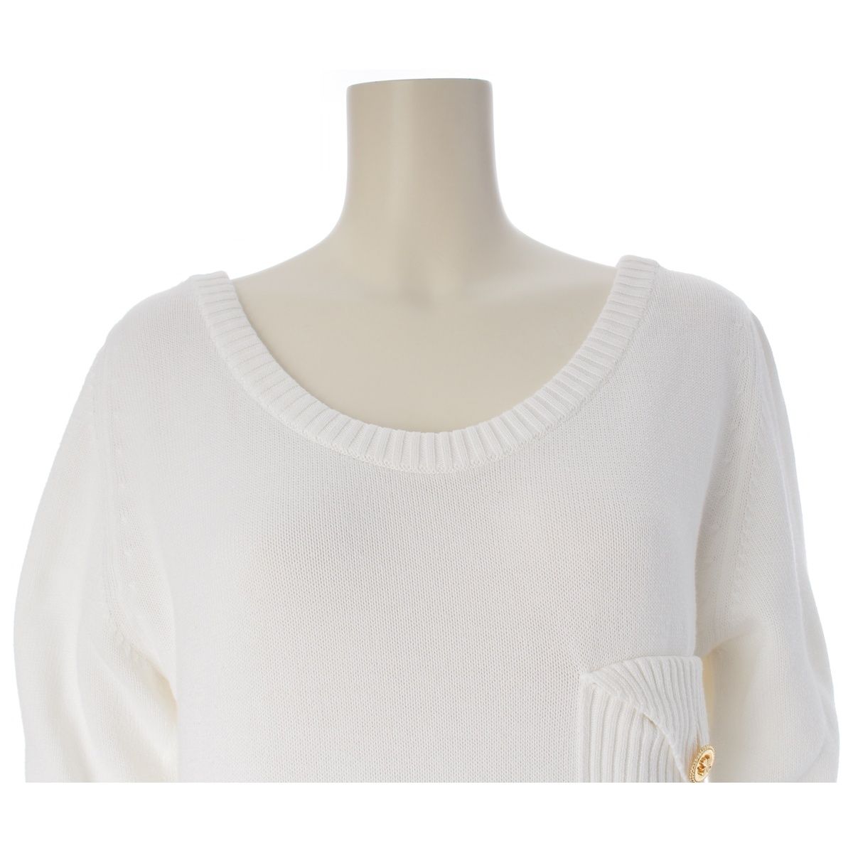 Chanel Cotton CC Logo Embroidery Clover Button Long Sleeve Sweater Knit Top — view 5