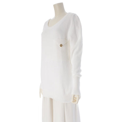 Chanel Cotton CC Logo Embroidery Clover Button Long Sleeve Sweater Knit Top — view 2