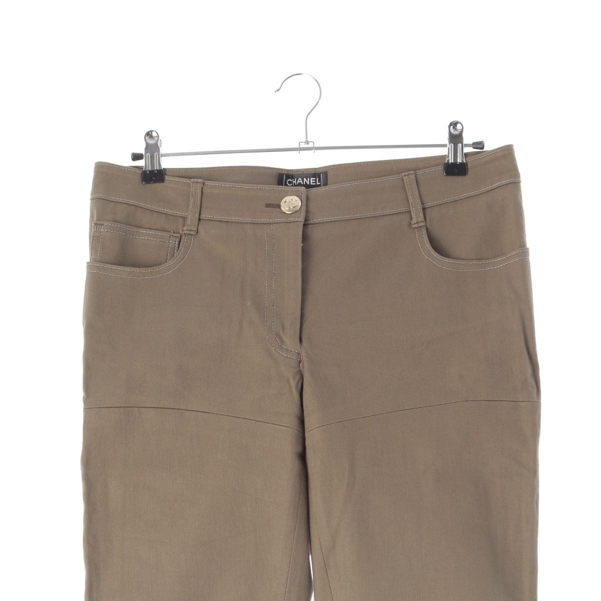 Chanel CC Logo Embroidery Denim Pants Khaki 42 — view 3