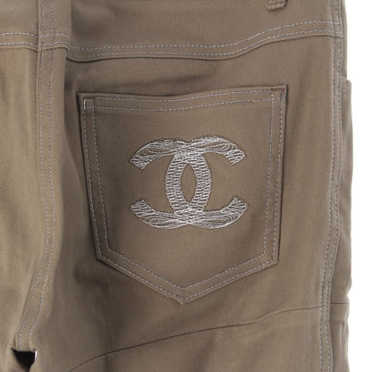 Chanel CC Logo Embroidery Denim Pants Khaki 42 — view 6