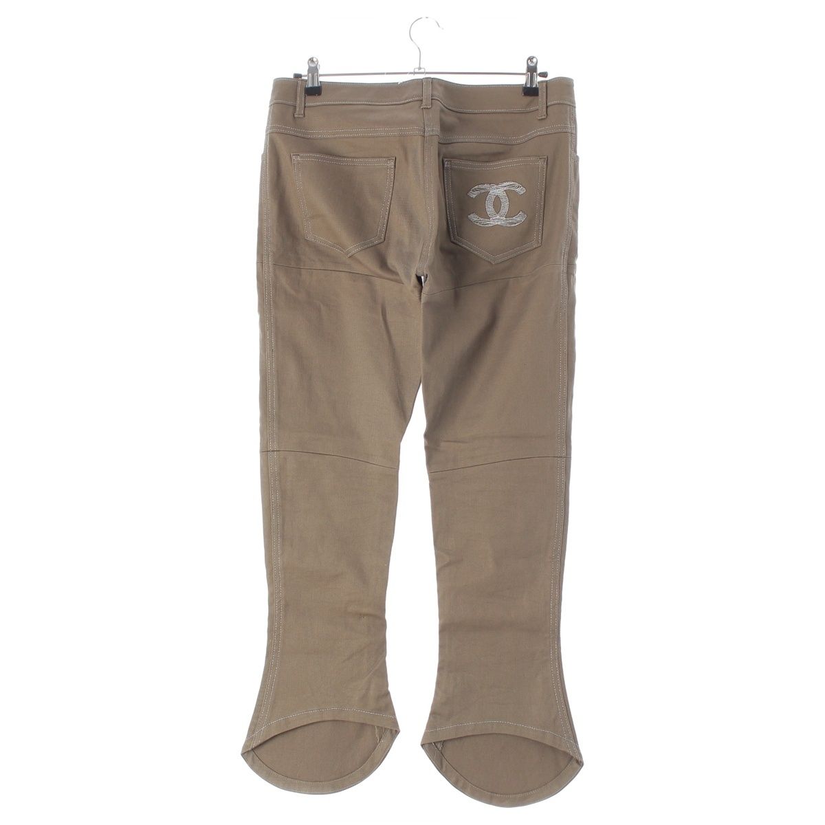 Chanel CC Logo Embroidery Denim Pants Khaki 42 — view 2