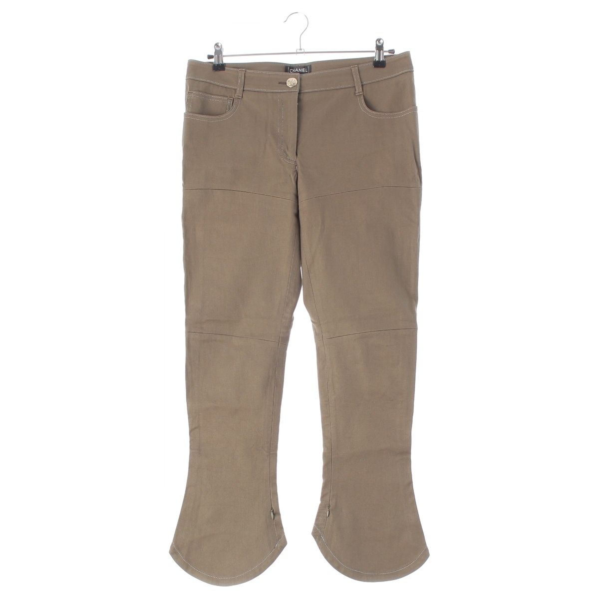 Chanel CC Logo Embroidery Denim Pants Khaki 42