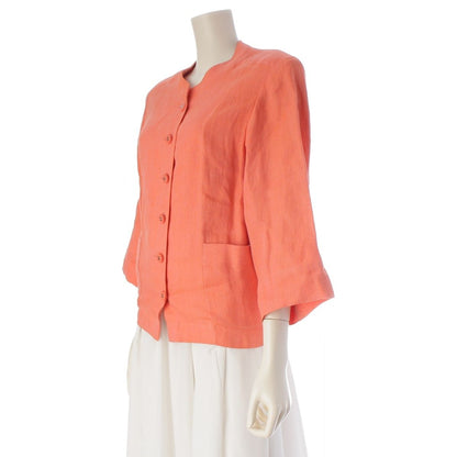 Chanel Linen CC Logo Coco Button Collarless Jacket Pink — view 2