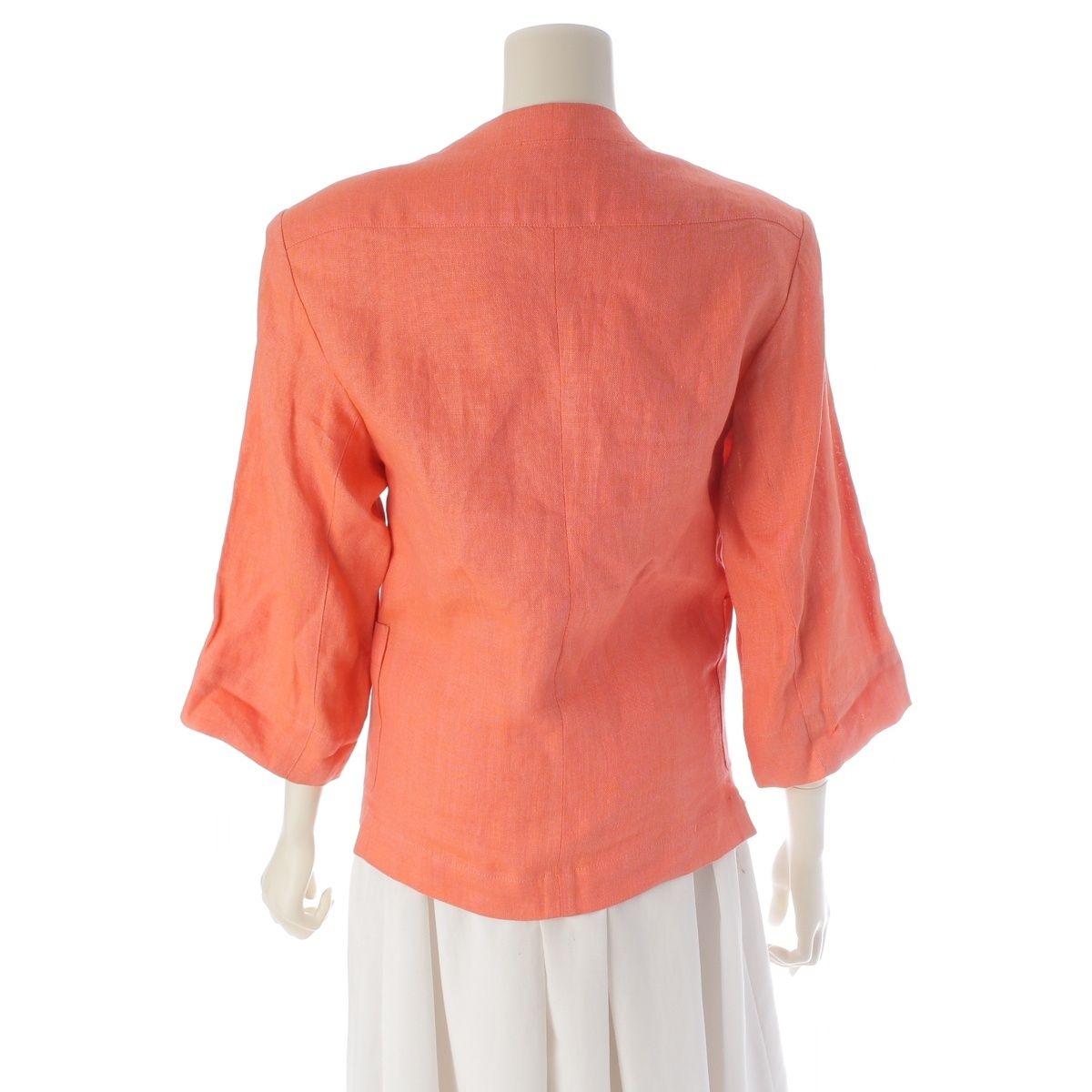 Chanel Linen CC Logo Coco Button Collarless Jacket Pink — view 4
