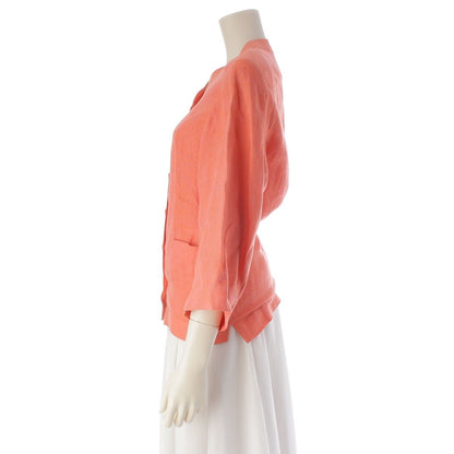 Chanel Linen CC Logo Coco Button Collarless Jacket Pink — view 3