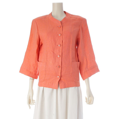 Chanel Linen CC Logo Coco Button Collarless Jacket Pink