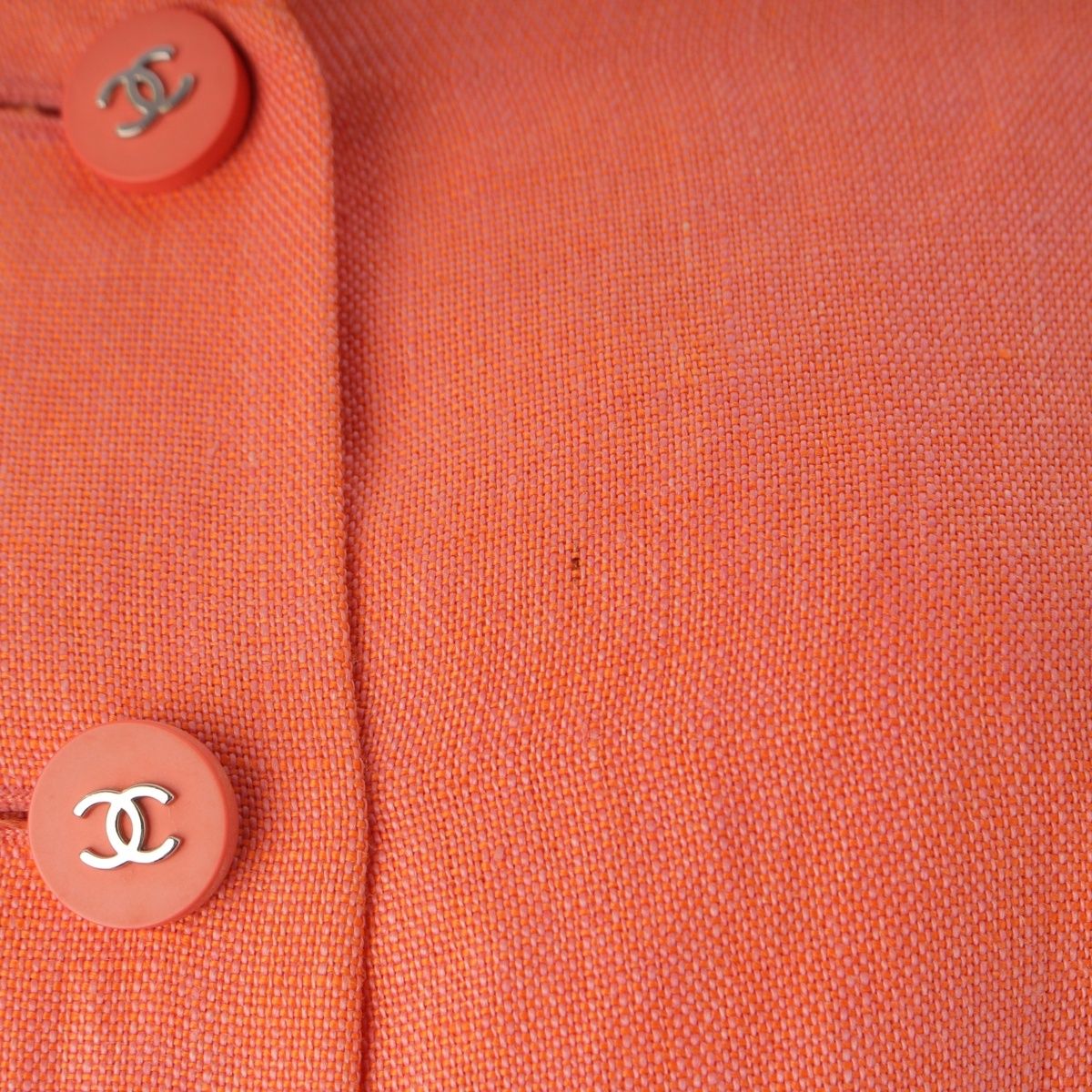 Chanel Linen CC Logo Coco Button Collarless Jacket Pink — view 8