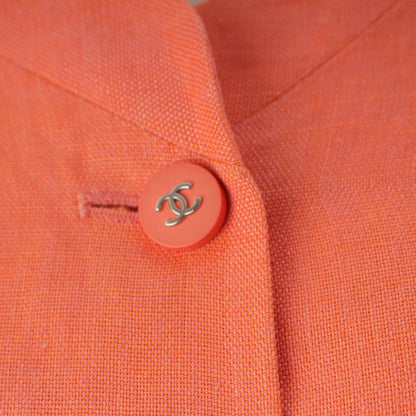 Chanel Linen CC Logo Coco Button Collarless Jacket Pink — view 7