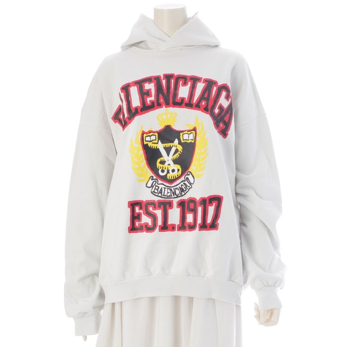 Balenciaga Diy College Carre Logo Paint Distressed Hoodie Top White