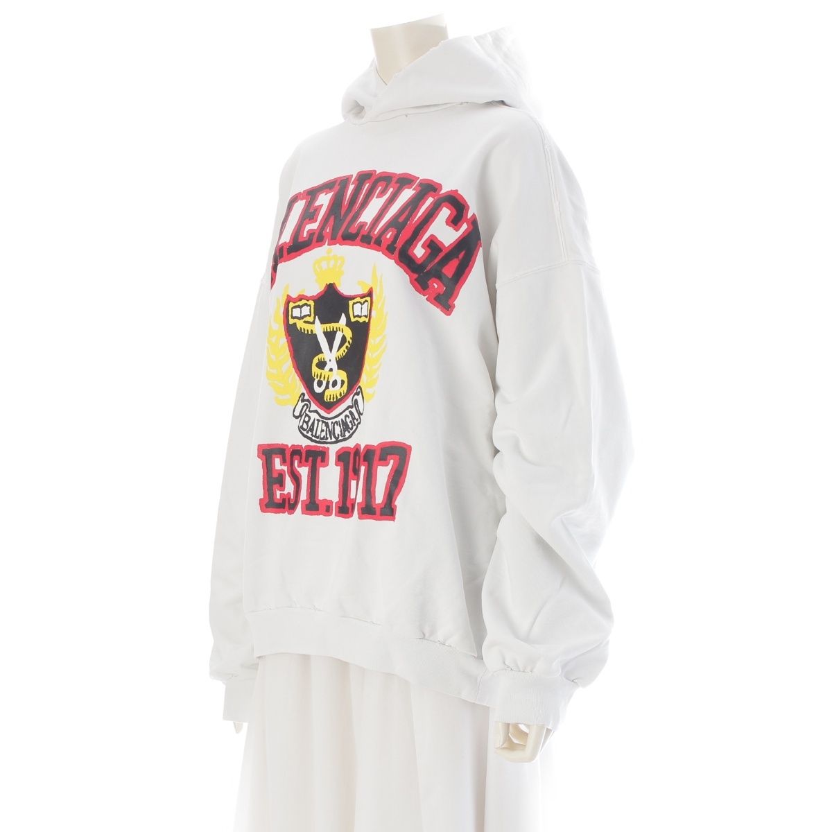 Balenciaga Diy College Carre Logo Paint Distressed Hoodie Top White — view 2