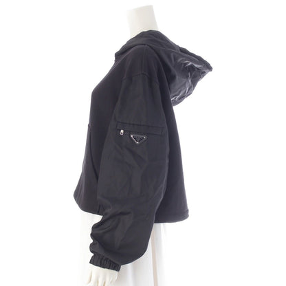 Prada Re-Nylon Cotton Nylon Trim Cropped Hoodie Top Black — view 3
