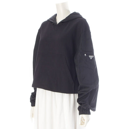 Prada Re-Nylon Cotton Nylon Trim Cropped Hoodie Top Black — view 2