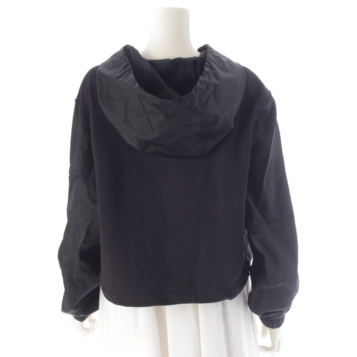 Prada Re-Nylon Cotton Nylon Trim Cropped Hoodie Top Black — view 4