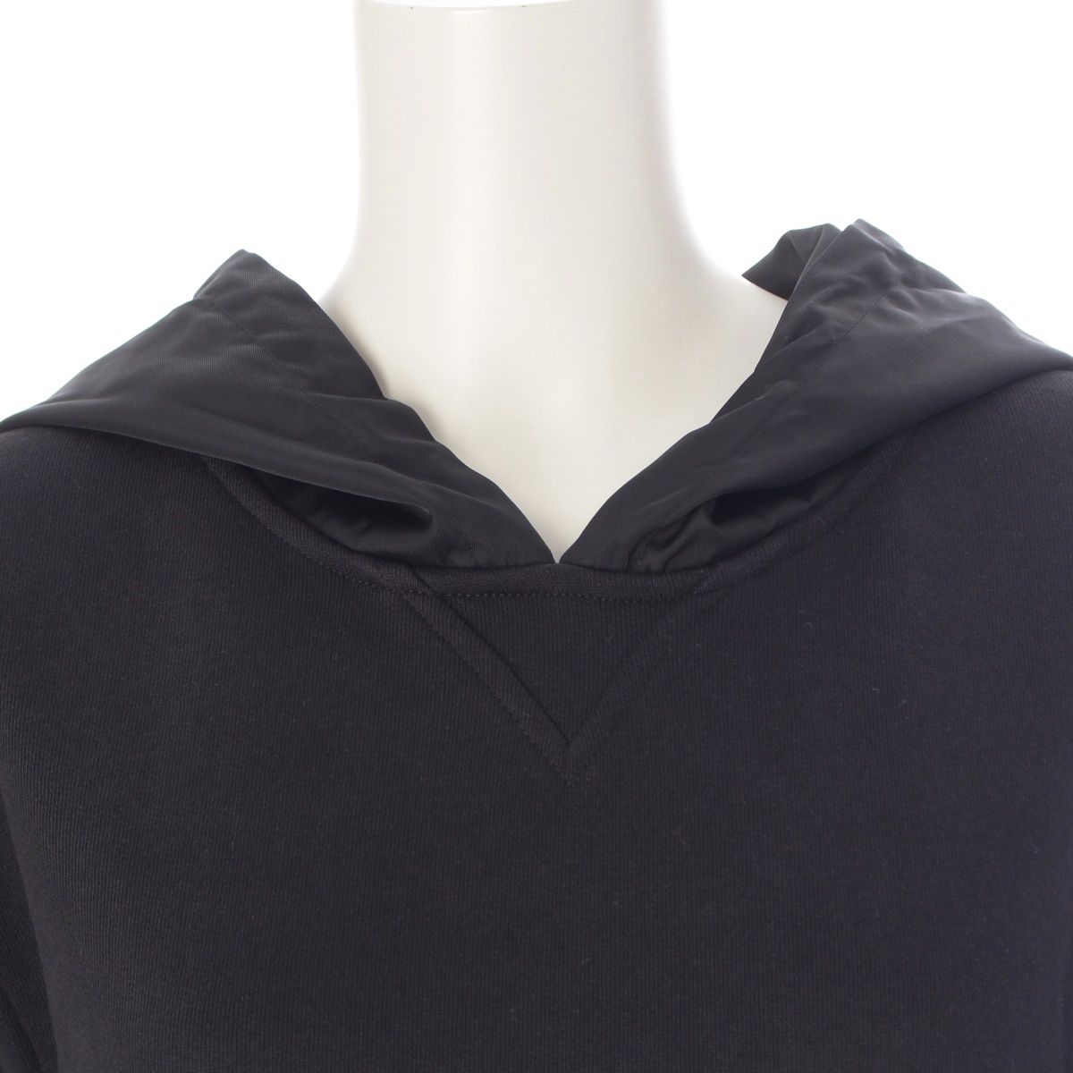 Prada Re-Nylon Cotton Nylon Trim Cropped Hoodie Top Black — view 5