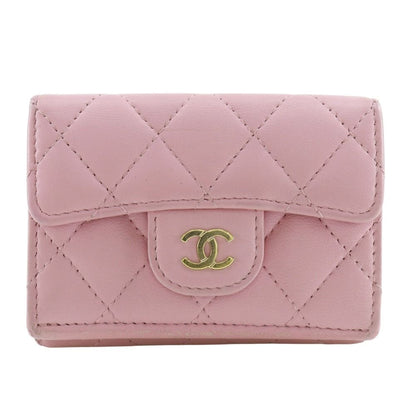 Chanel Quilted Small Flap Wallet Classic Lambskin Gold Trifold