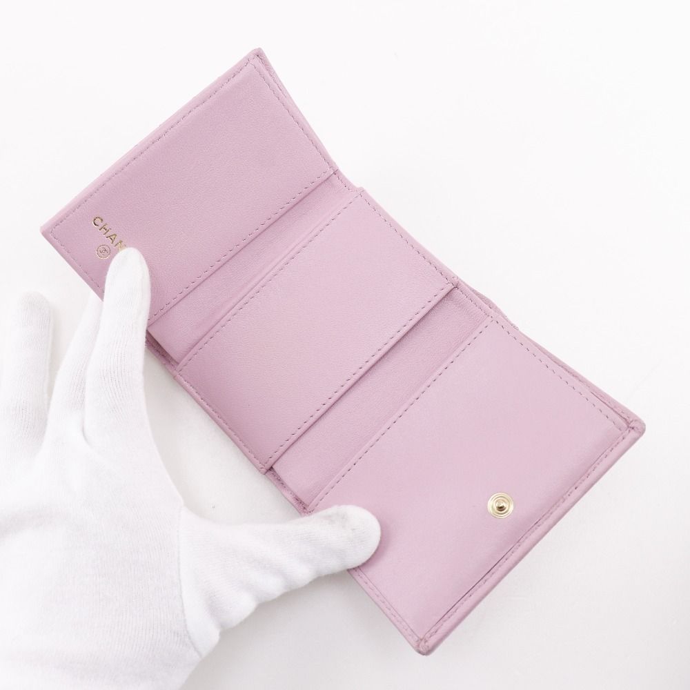 Chanel Quilted Small Flap Wallet Classic Lambskin Gold Trifold — view 6