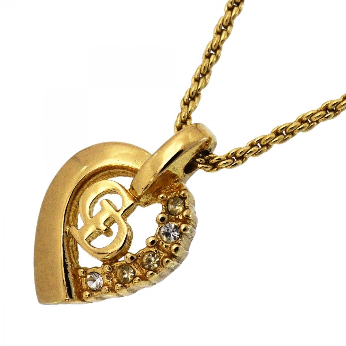 Dior Necklace CD Logo Gold Plated Line Stone