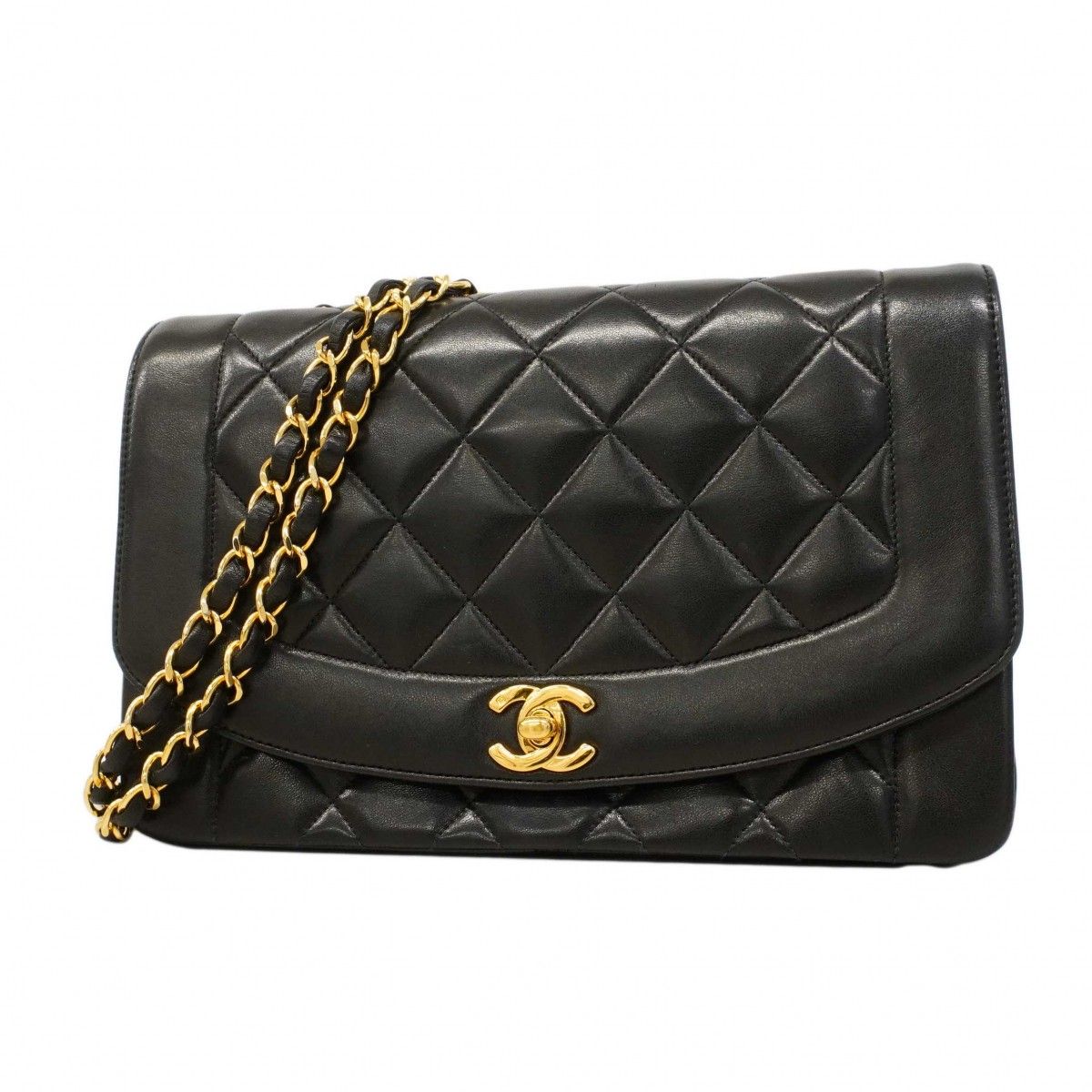 Chanel Shoulder Bag Diana Lambskin Black Gold