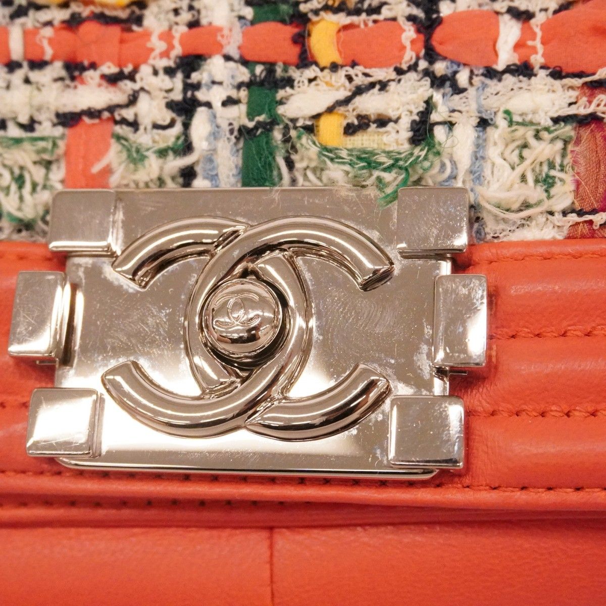 Chanel Shoulder Bag Body Tweed Orange Silver — view 9