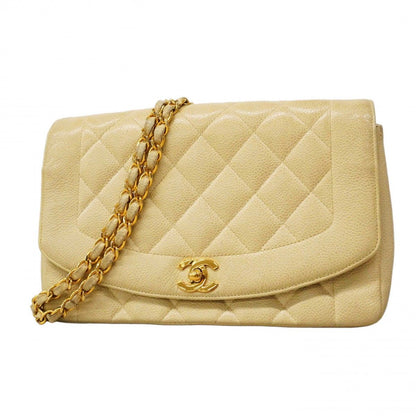 Chanel Shoulder Bag Diana Caviar Leather Ivory Gold