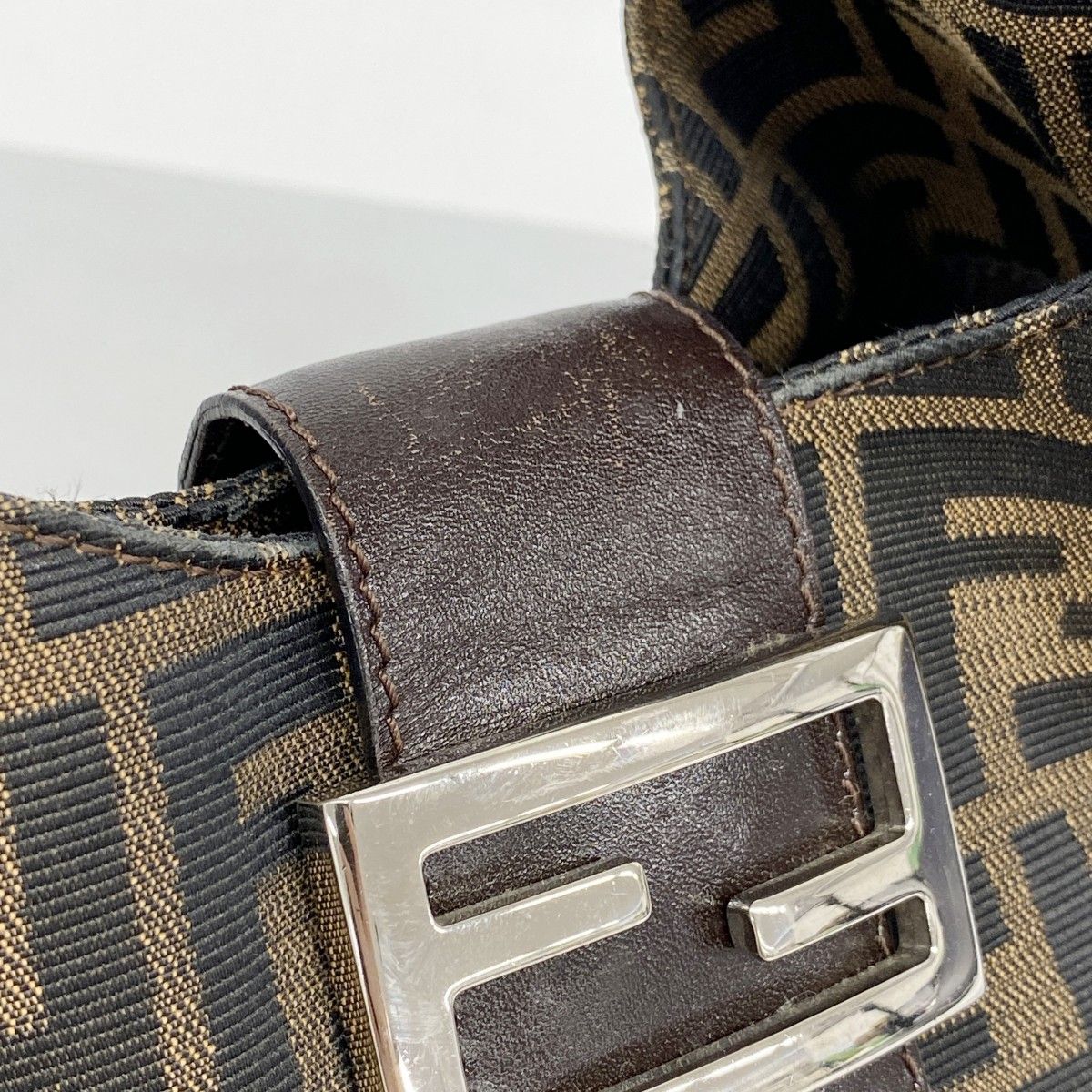 Fendi Handbag Zucca Nylon Canvas Brown Silver — view 7