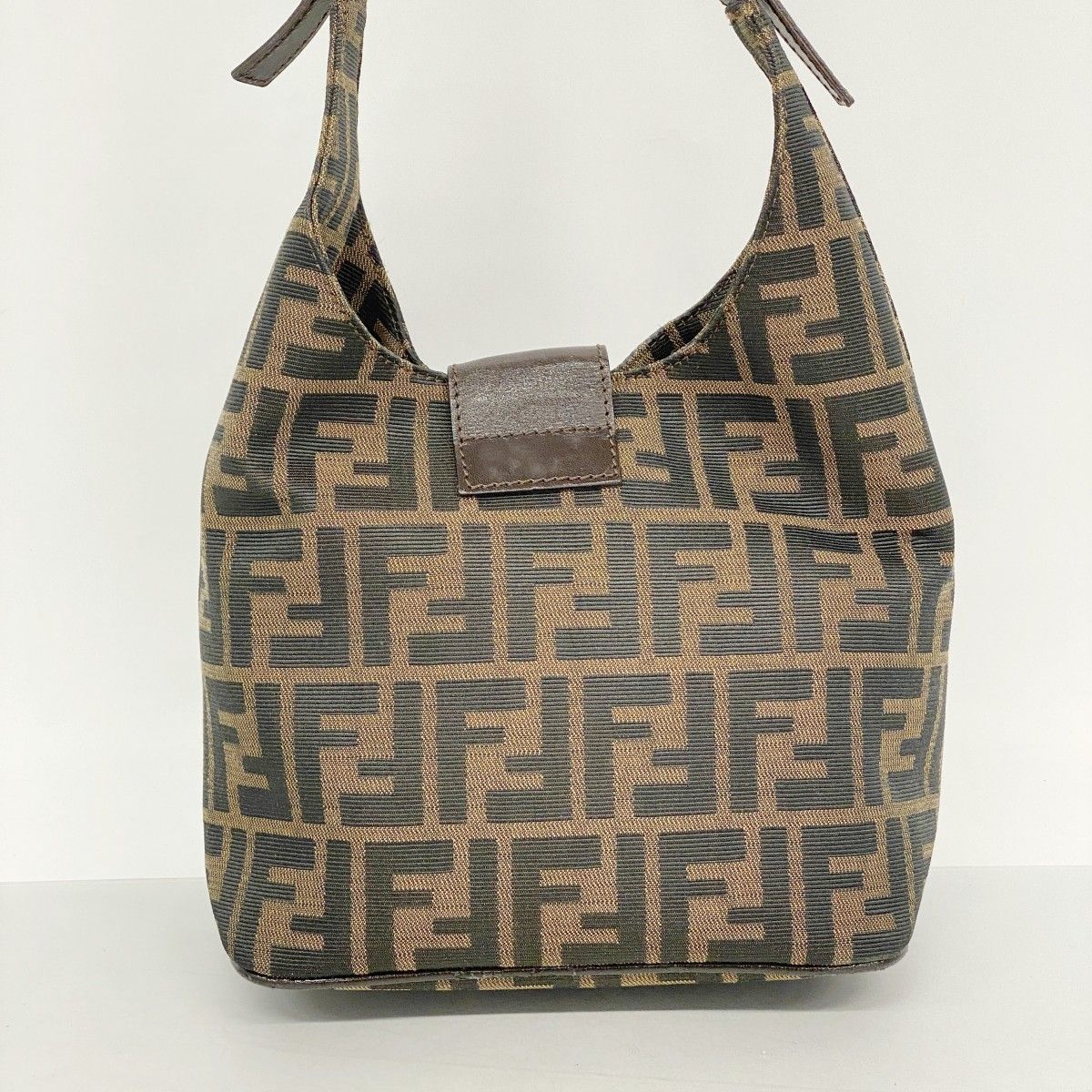 Fendi Handbag Zucca Nylon Canvas Brown Silver — view 3