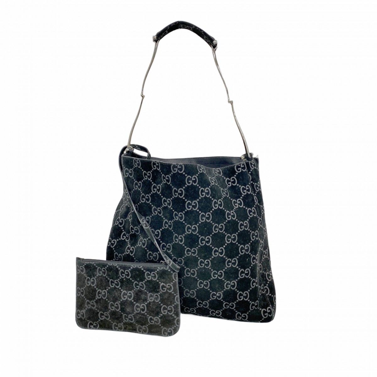 Gucci Shoulder Bag 001 Suede Black Silver