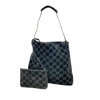 Gucci Shoulder Bag 001 Suede Black Silver