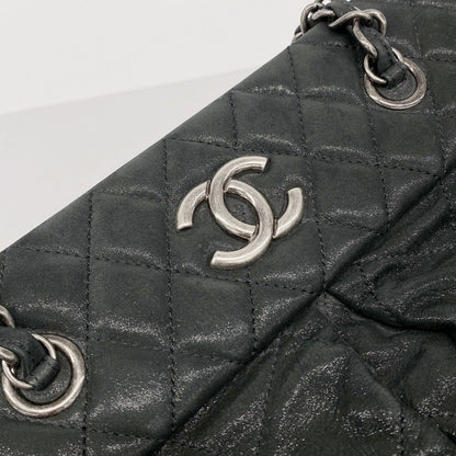 Chanel Shoulder Bag Quilted Leather Black Silver — view 8