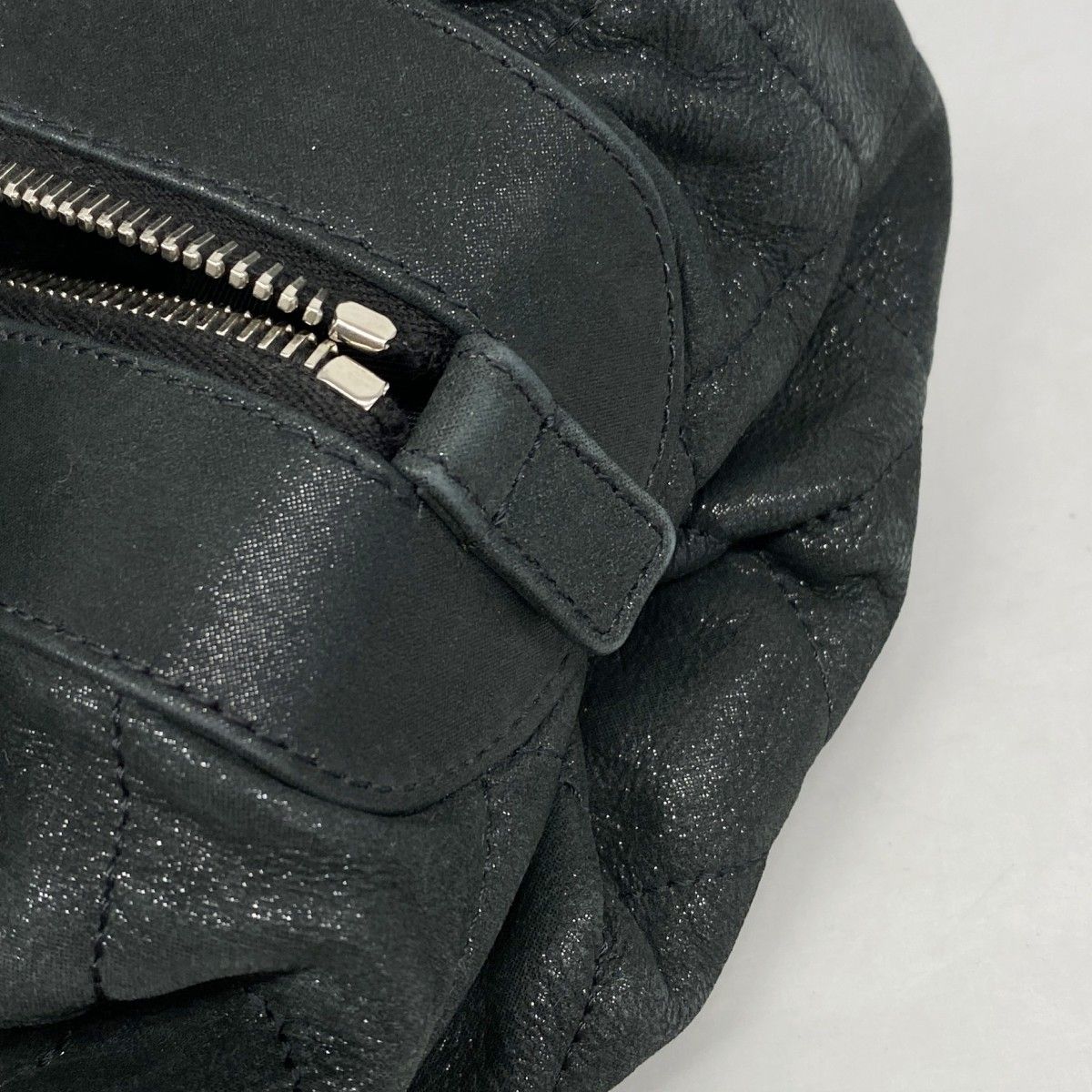 Chanel Shoulder Bag Quilted Leather Black Silver — view 7