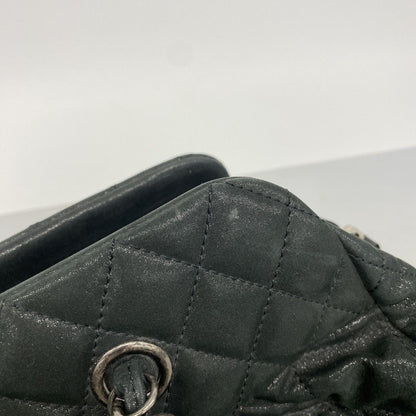 Chanel Shoulder Bag Quilted Leather Black Silver — view 6