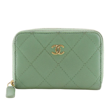 Chanel Quilted Zip Coin Purse Classic Caviar Leather Gold Case