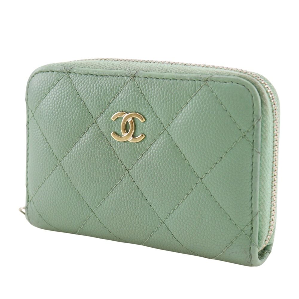 Chanel Quilted Zip Coin Purse Classic Caviar Leather Gold Case — view 2