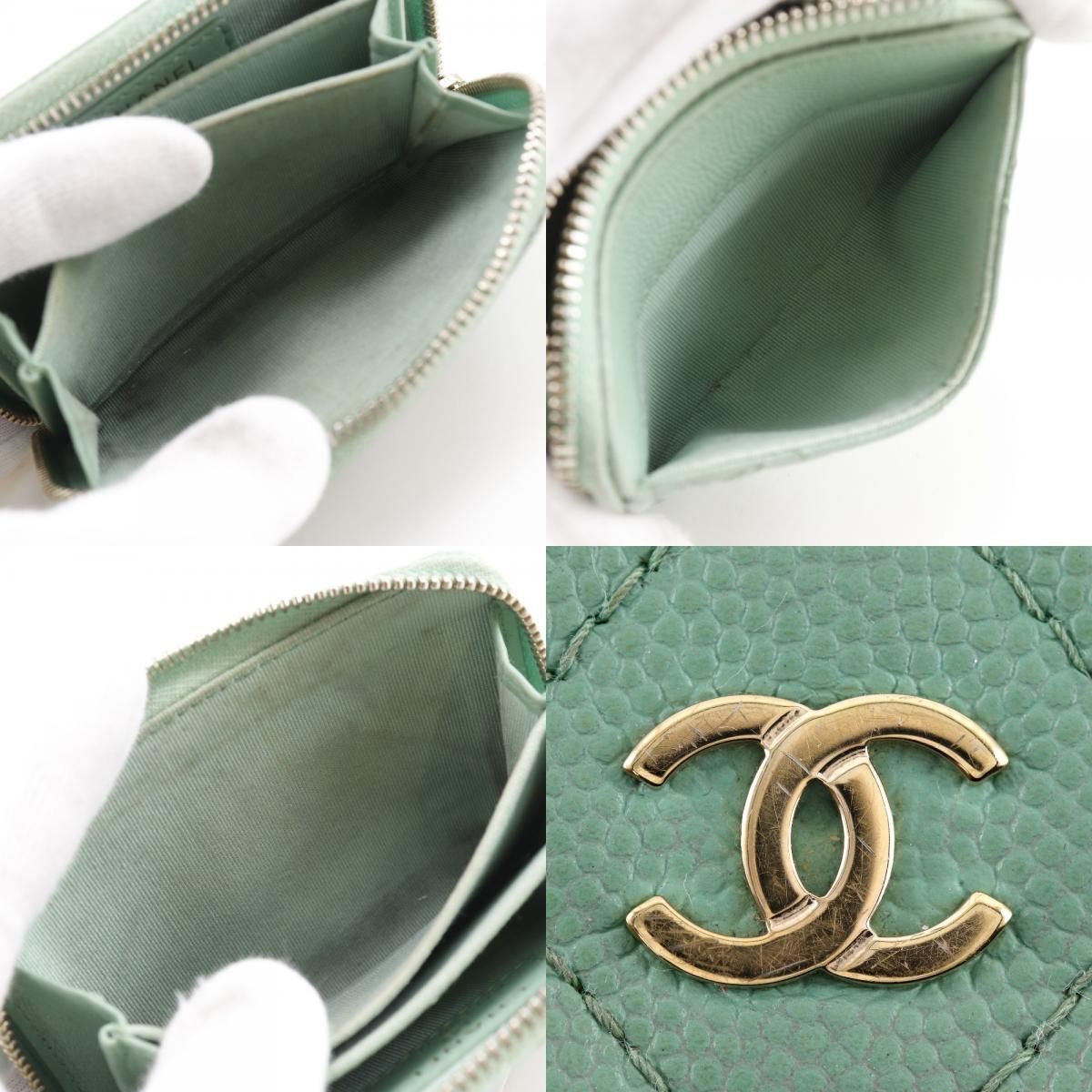 Chanel Quilted Zip Coin Purse Classic Caviar Leather Gold Case — view 9