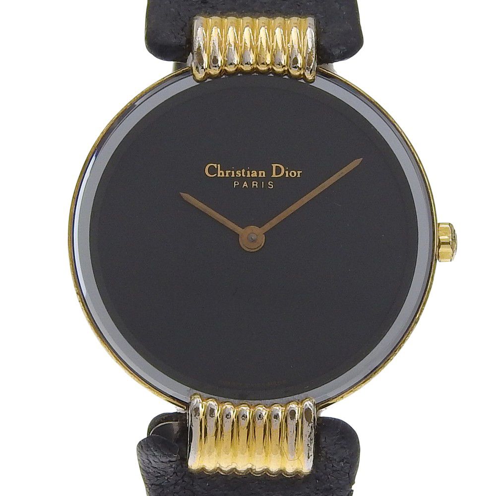 Dior Bakira 46 Gold Plated Leather Quartz Analog Display Black Dial Watch