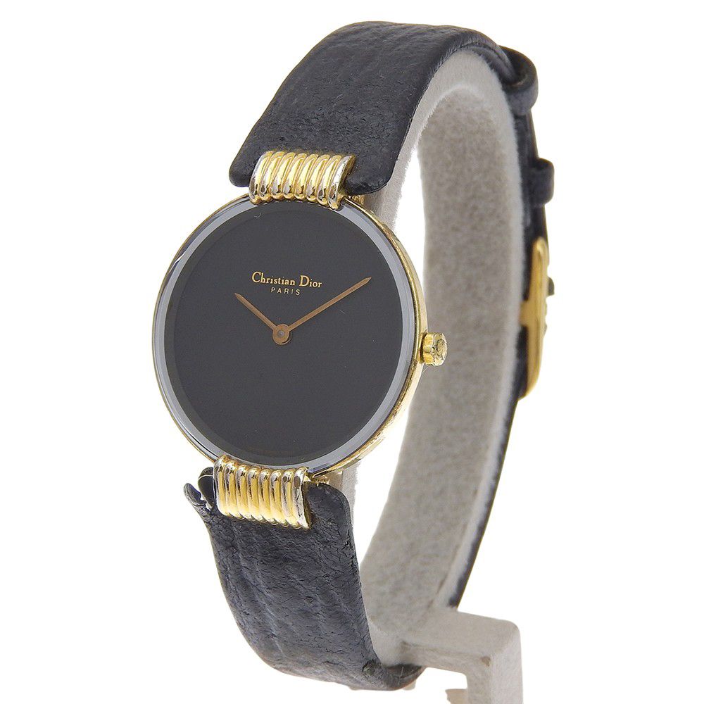 Dior Bakira 46 Gold Plated Leather Quartz Analog Display Black Dial Watch — view 2