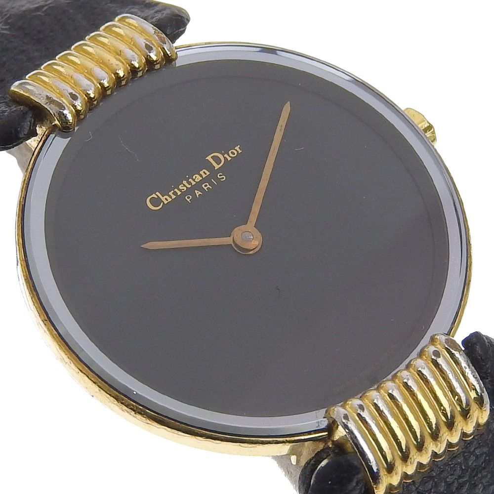Dior Bakira 46 Gold Plated Leather Quartz Analog Display Black Dial Watch — view 3