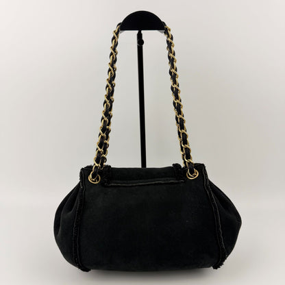 Chanel CC Logo Chain Shoulder Bag Black Shearling Suede Vintage — view 2