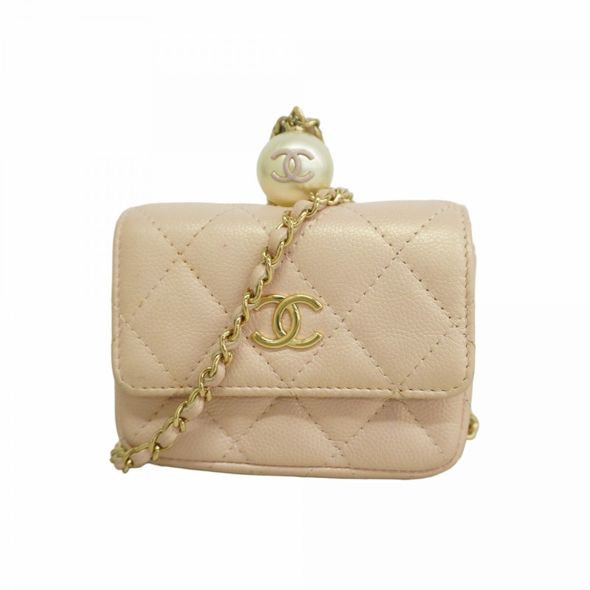 Chanel Shoulder Bag Quilted Caviar Leather Pink Champagne Gold