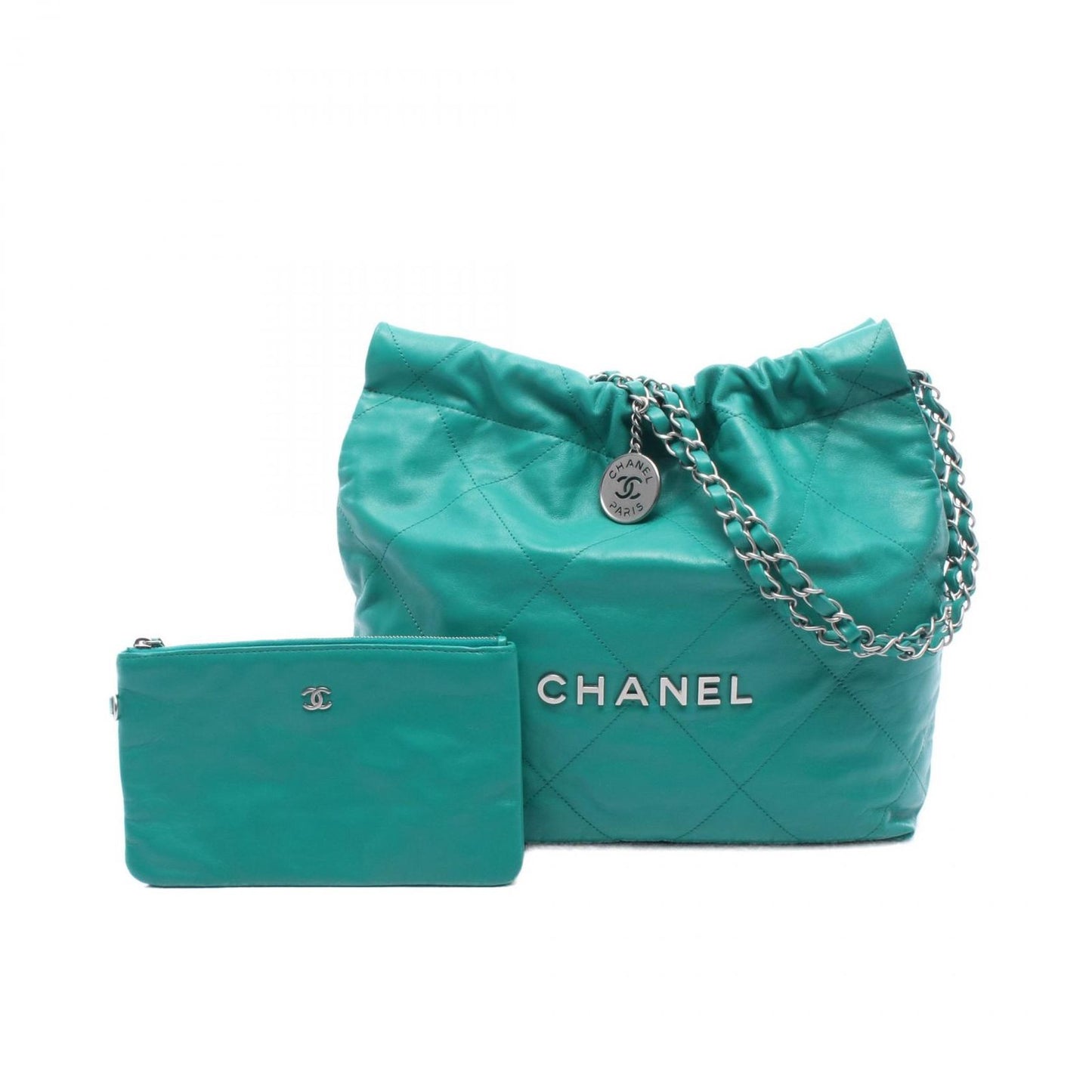Chanel Shoulder Bag Quilted 22 Small Green Leather 22 Chain