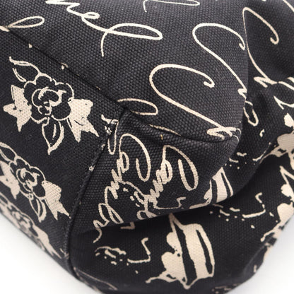 Chanel Tote CC Logo Camellia Black Canvas Plachain — view 7