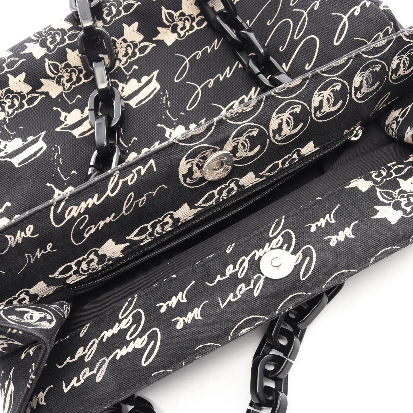 Chanel Tote CC Logo Camellia Black Canvas Plachain — view 6
