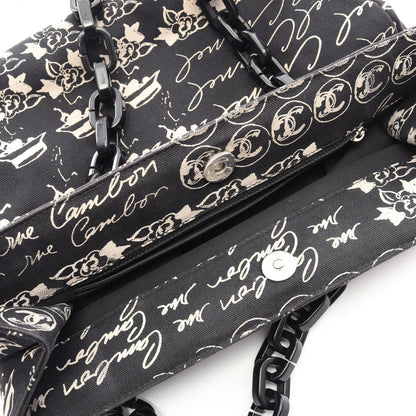 Chanel Tote CC Logo Camellia Black Canvas Plachain — view 6