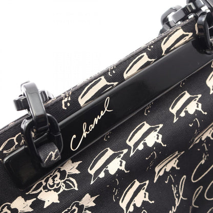 Chanel Tote CC Logo Camellia Black Canvas Plachain — view 8