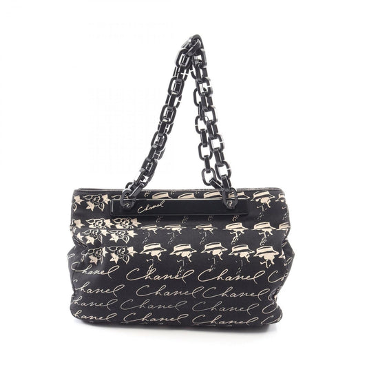 Chanel Tote CC Logo Camellia Black Canvas Plachain