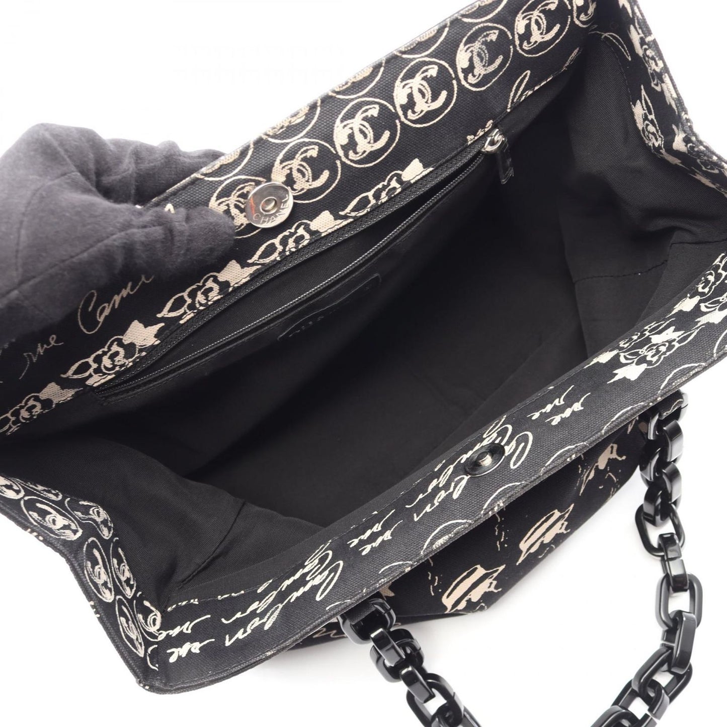 Chanel Tote CC Logo Camellia Black Canvas Plachain — view 3