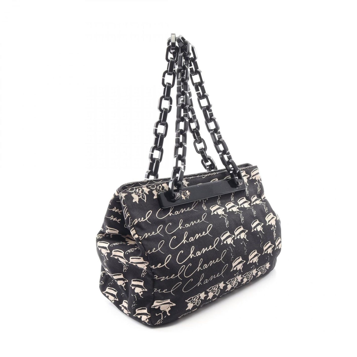 Chanel Tote CC Logo Camellia Black Canvas Plachain — view 2