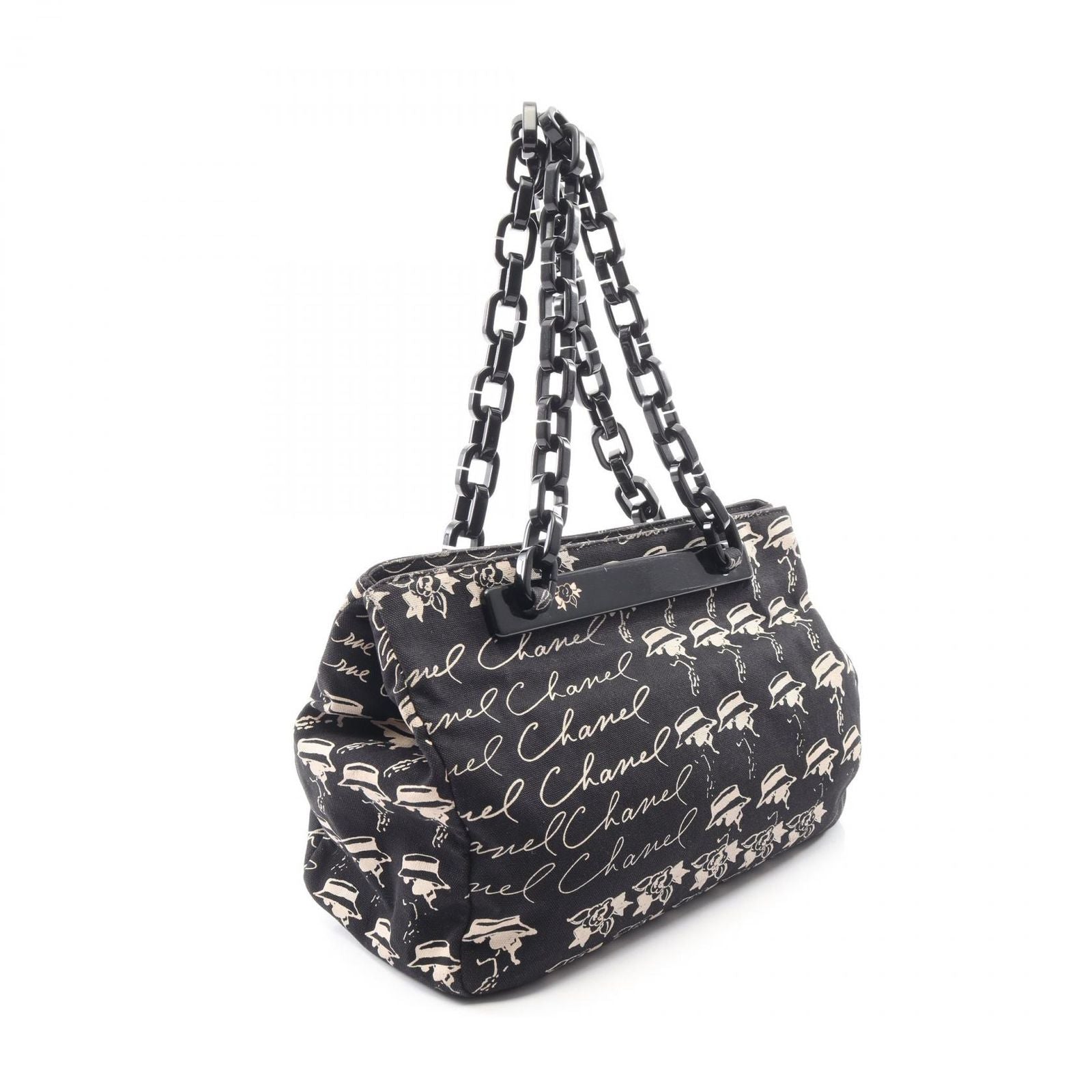 Chanel Tote CC Logo Camellia Black Canvas Plachain — view 2
