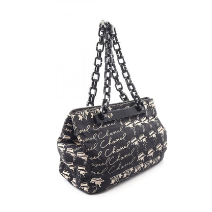 Chanel Tote CC Logo Camellia Black Canvas Plachain — view 2