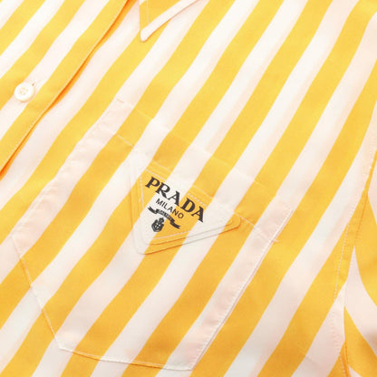Prada Triangle Logo Stripe Yellow Silk Striped Shirt — view 7